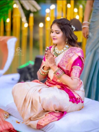 White Saree with Pink Border