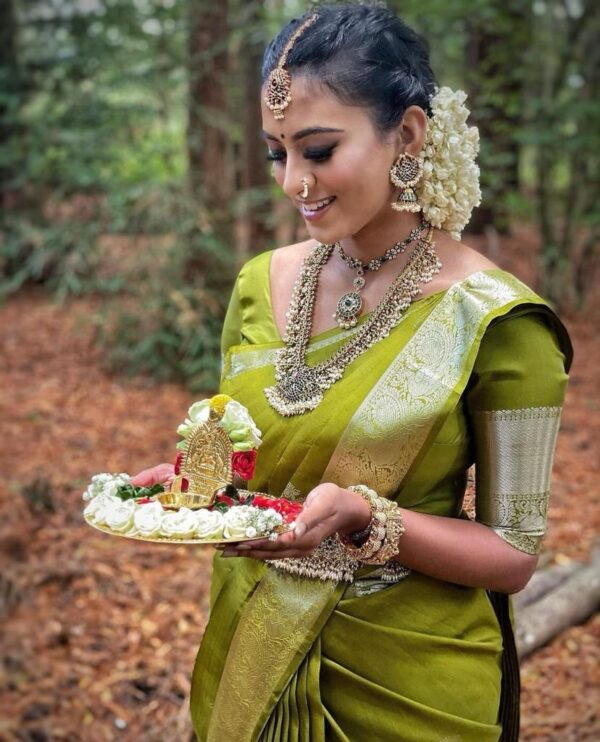 Wedding Mahendi Function Green Saree