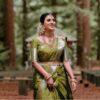 Wedding Mahendi Function Green Saree