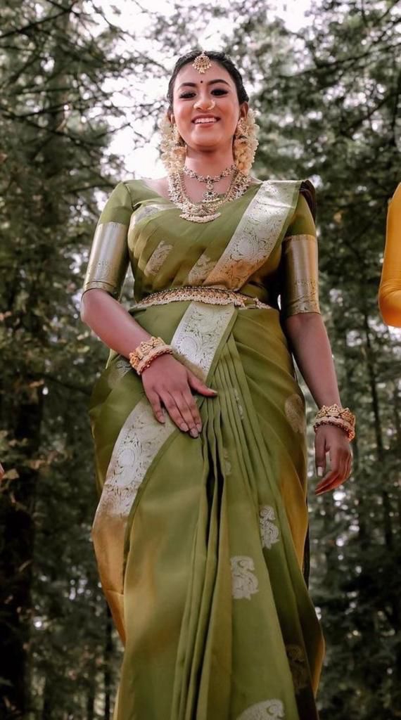 Wedding Mahendi Function Green Saree
