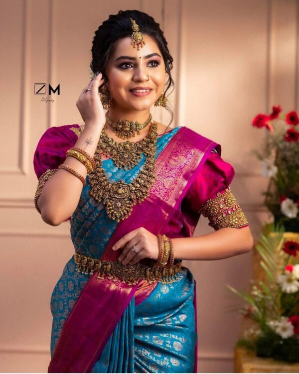 Wedding Banarasi Sky Blue Saree