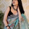 Stylish Organza Floral Sky Blue Saree