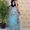 Stylish Organza Floral Sky Blue Saree