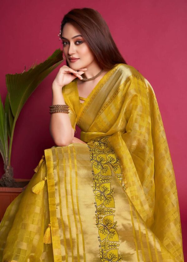 Yellow Organza Handloom Cotton Saree