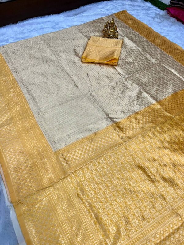 Wedding Banarasi Yellow White Saree