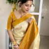 Wedding Banarasi Yellow White Saree