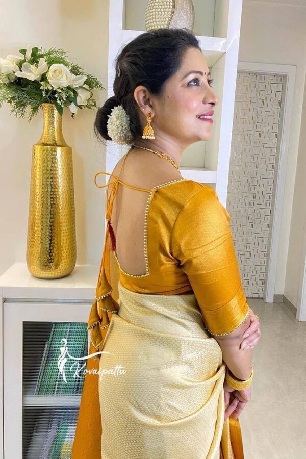 Wedding Banarasi Yellow White Saree