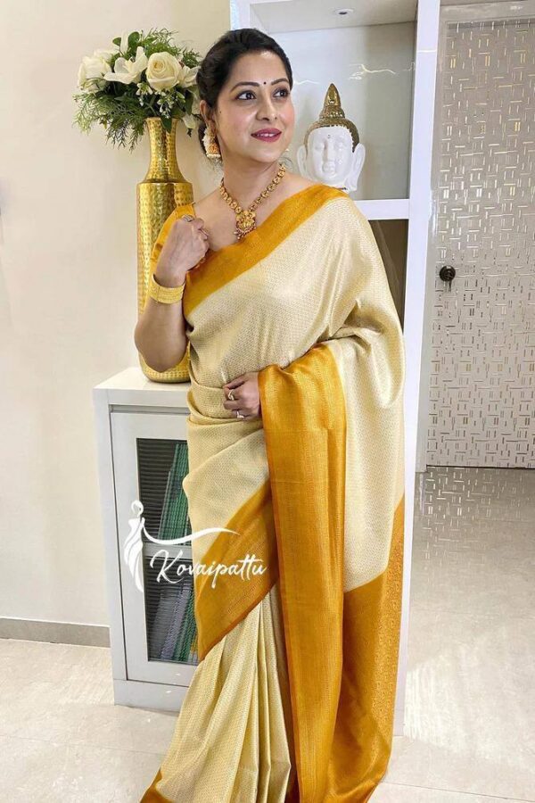 Yellow White Saree