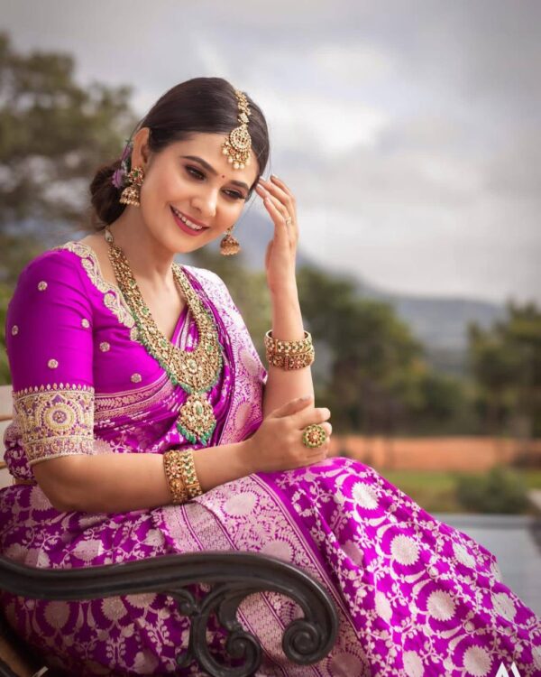 Designer Banarasi Wedding Purple Saree