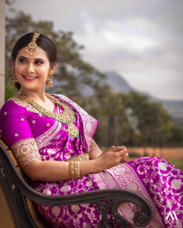 Designer Banarasi Wedding Purple Saree