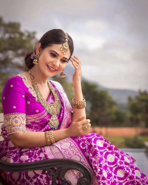 Designer Banarasi Wedding Purple Saree