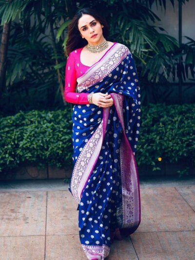 Bollywood Blue Saree with Designer Border