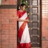 Double Color Red White Saree