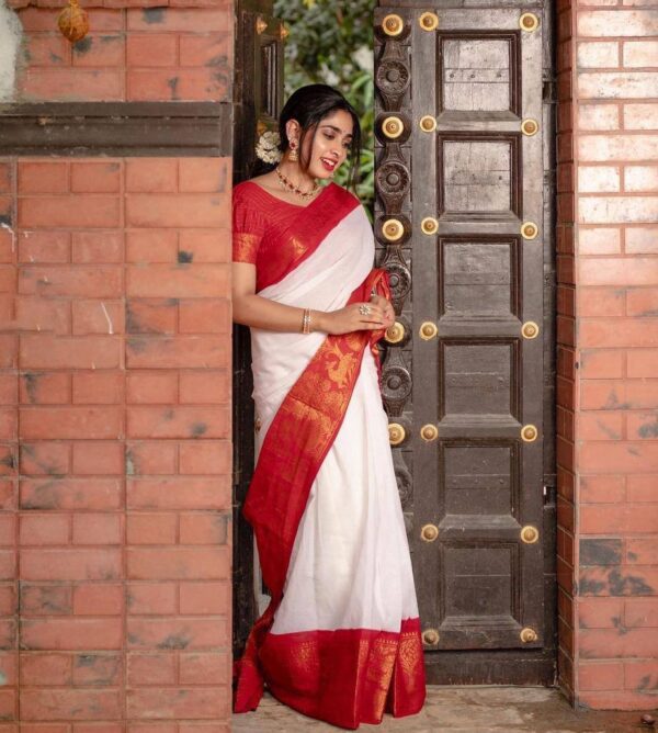 Double Color Red White Saree
