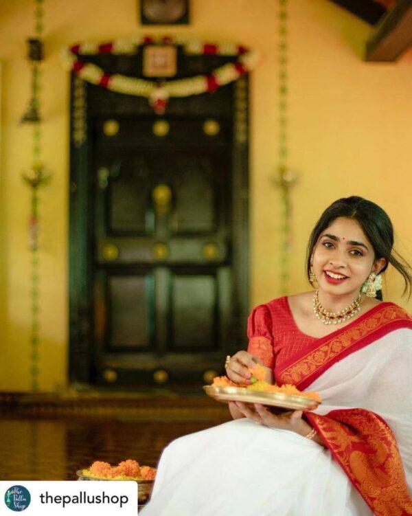 Double Color Red White Saree