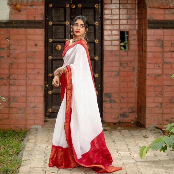Double Color Red White Saree