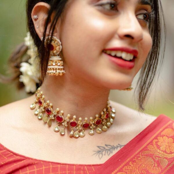 Double Color Red White Saree