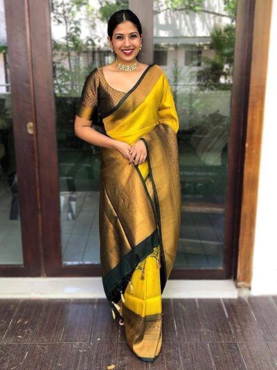 Wedding Banarasi Silk Yellow Saree