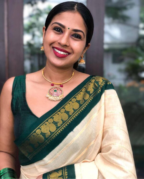 Green White Saree