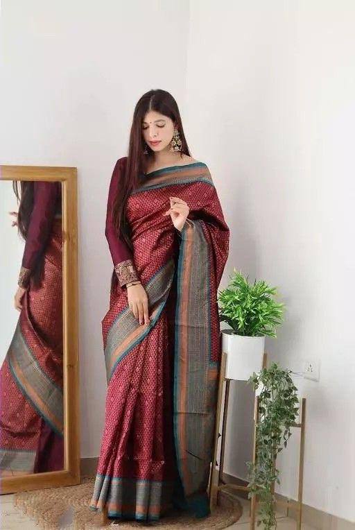 Traditional Banarasi Maroon Saree