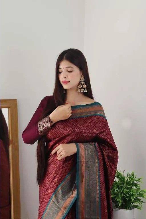 Traditional Banarasi Maroon Saree