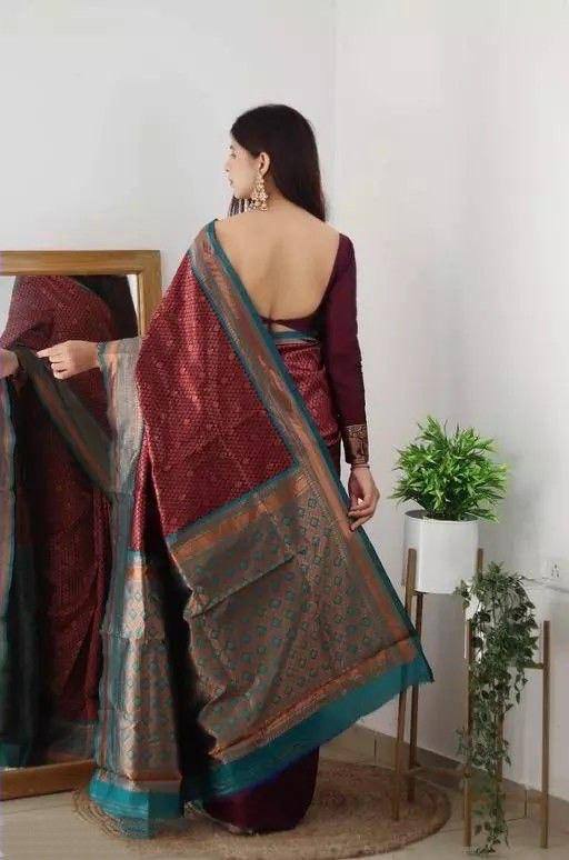 Traditional Banarasi Maroon Saree