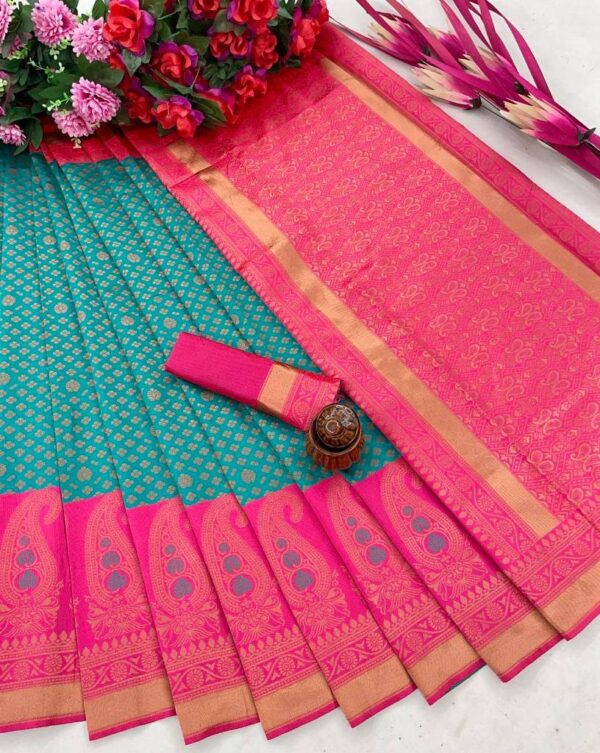 Sky Blue Saree with Pink Designer Border