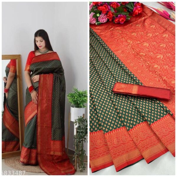 Wedding Green Saree with Red Border