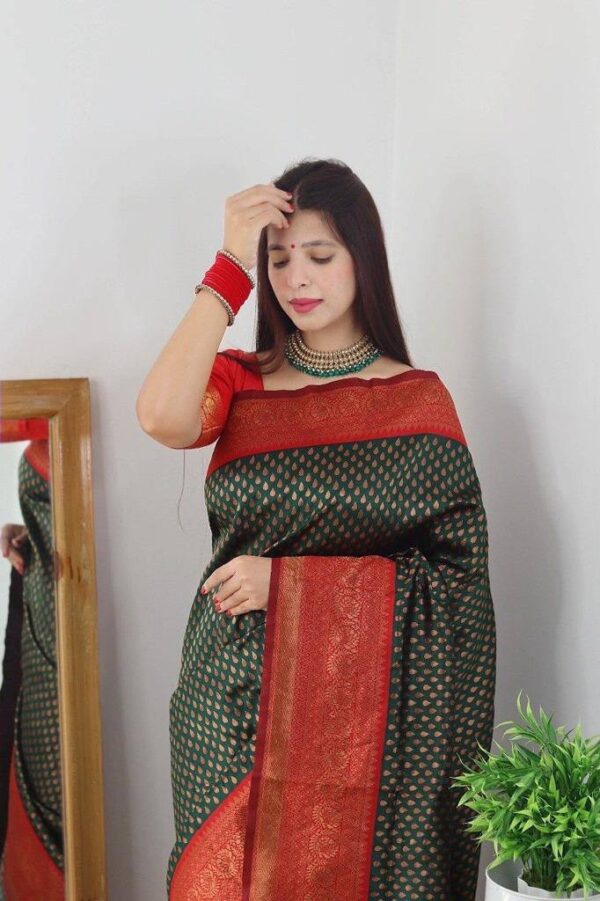 Wedding Green Saree with Red Border