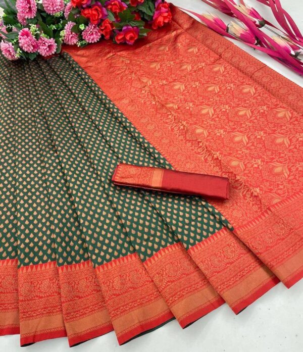 Wedding Green Saree with Red Border