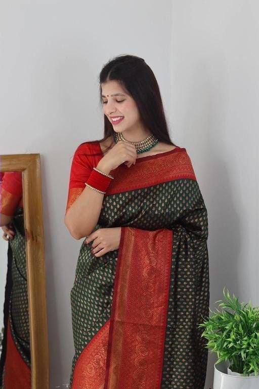 Wedding Green Saree with Red Border