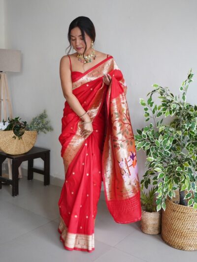 Wedding Red Saree with Designer Pallu