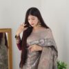 Fancy Floral Design Grey Saree