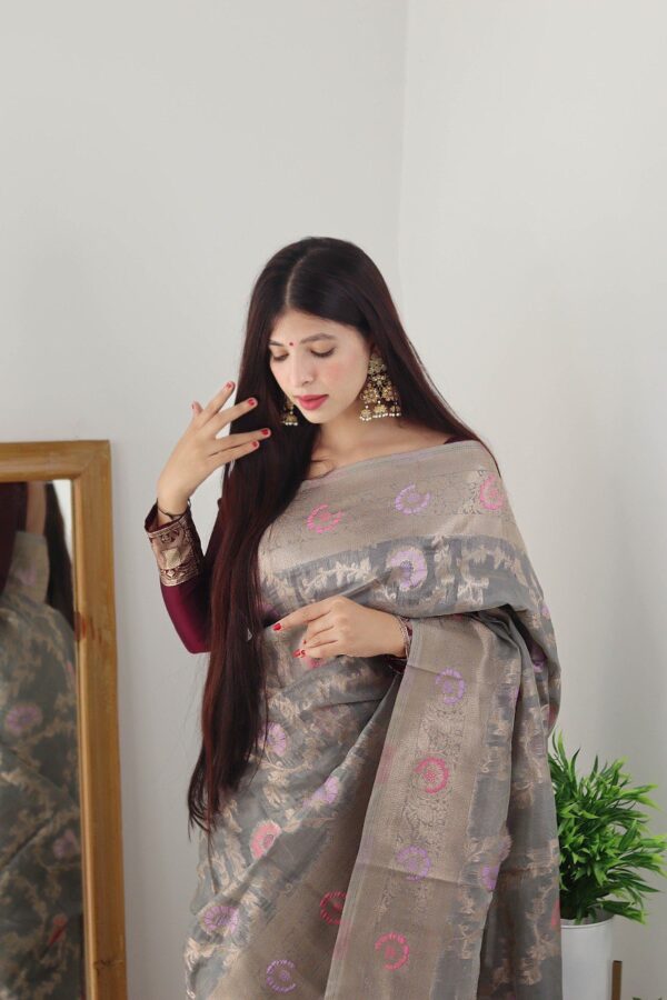 Fancy Floral Design Grey Saree