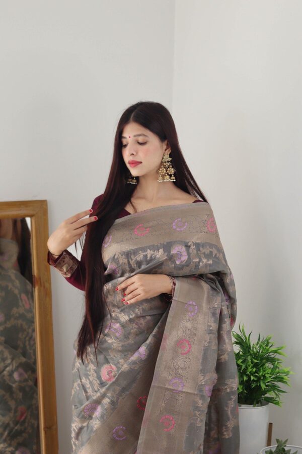 Fancy Floral Design Grey Saree