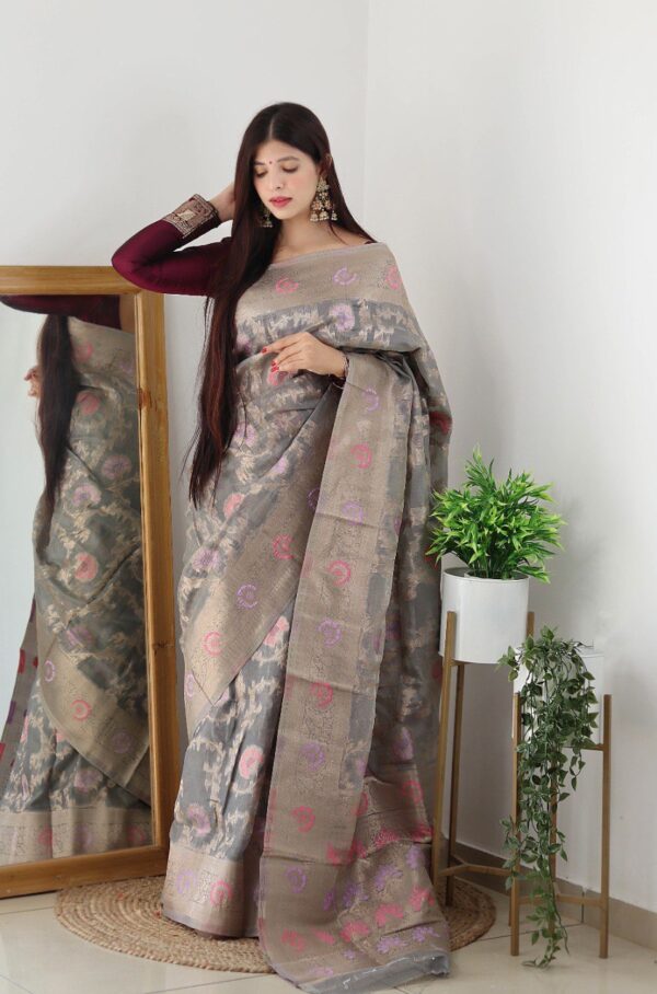 Fancy Floral Design Grey Saree