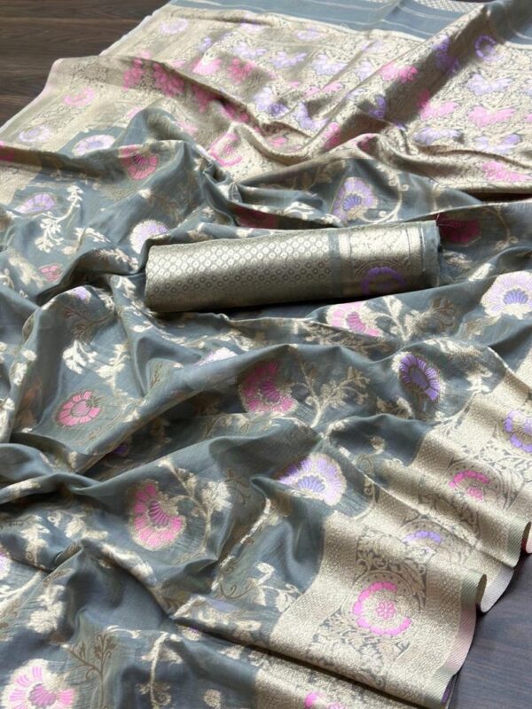 Fancy Floral Design Grey Saree