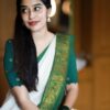 Banarasi White Saree with Green Border