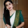 Banarasi White Saree with Green Border