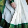 Banarasi White Saree with Green Border