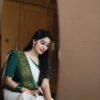 Banarasi White Saree with Green Border
