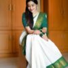 Banarasi White Saree with Green Border