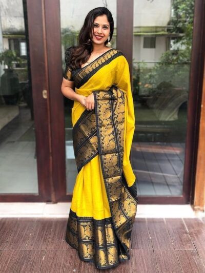 Black Border Banarasi Yellow Saree