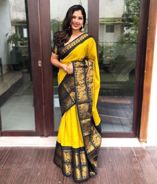 Black Border Banarasi Yellow Saree