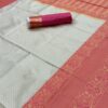 Banarasi White Saree with Pink Border