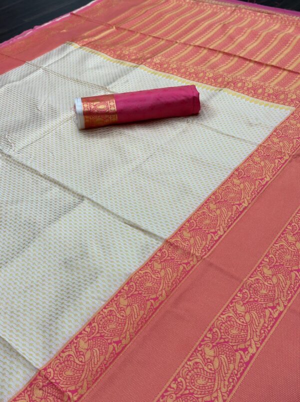 Banarasi White Saree with Pink Border