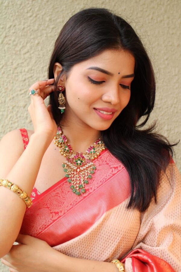 Banarasi White Saree with Pink Border