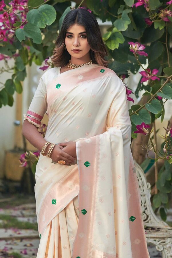 Designer Silk Wedding White Saree
