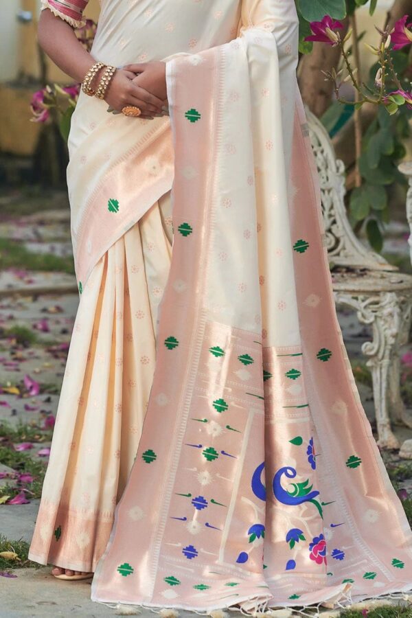Designer Silk Wedding White Saree