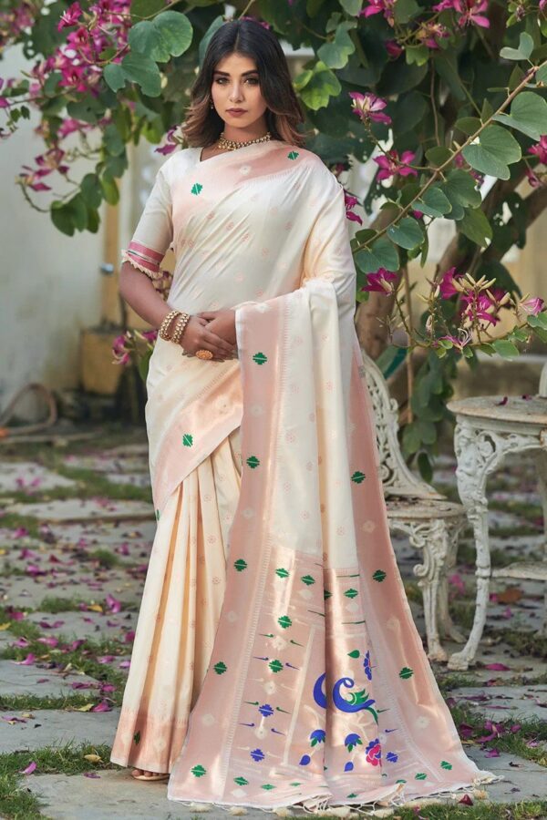 Designer Silk Wedding White Saree
